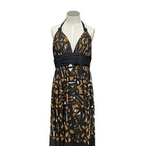 London Times Womens Mesh Black Brown Geometric Fairy Goddess Halter Dress